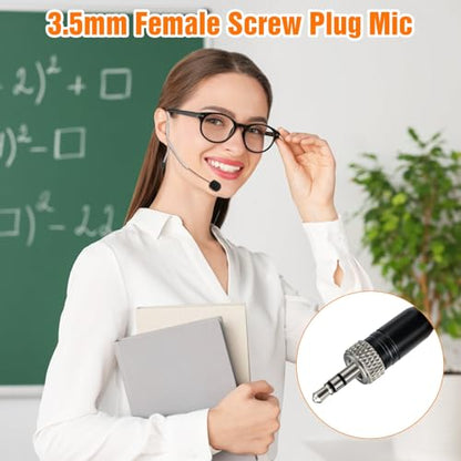 5 Pack Headset Single Earhook Microphone Hands-Free Mic for Sennheiser | 3.5mm Female Screw Plug,Condenser Omnidirectional Mic,Light-Weight Black Headset Head Mic with Windscree and 1.5m Cable - color: 5 Pack / Black
