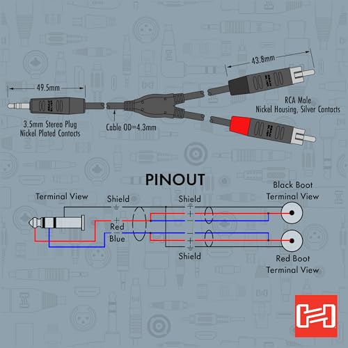 Hosa HMR-006Y Pro Stereo Breakout Cable - 3.5mm TRS Male to Dual RCA Male - 6 foot