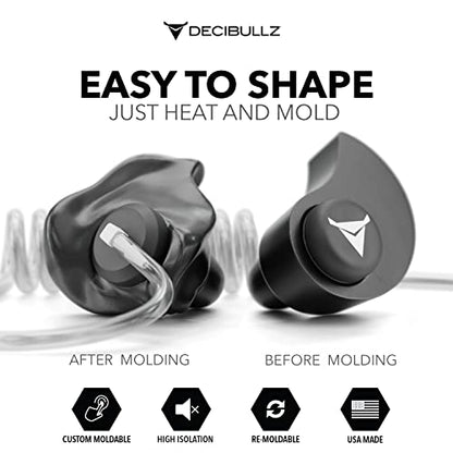 Decibullz Custom Molded Security Radio Surveillance Earpiece Set, Thermo-Fit Designed for Clear Acoustic Tube Radios, Isolation - style: Isolation Earpieces