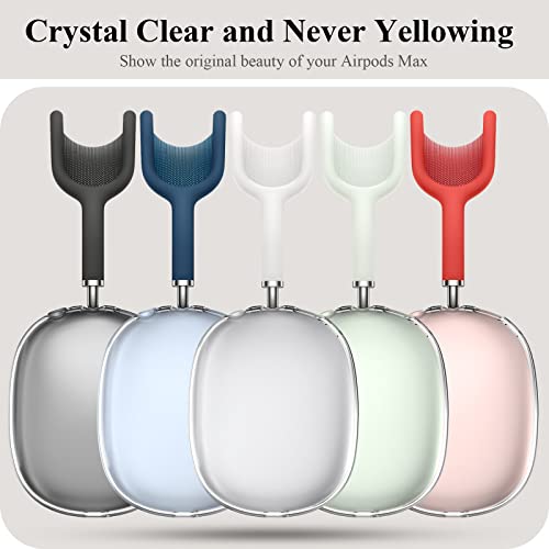 [3 in 1] for Airpods Max Case Cover, Clear Soft TPU Earcup Case Cover+Slicone Earpad Cover+Silicone Overhead Cover, Transparent Protective Case for Apple Airpods Max Accessories(Green)
