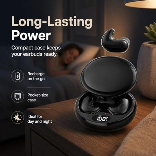 Invisible Sleep Wireless Earphone,Lightweight,Long Battery Life (black) | Ipx5 Waterproof Earbuds, Bluetooth 5.3, Painless Sleeping Earphones for Sensitive Sleeper - color: Black