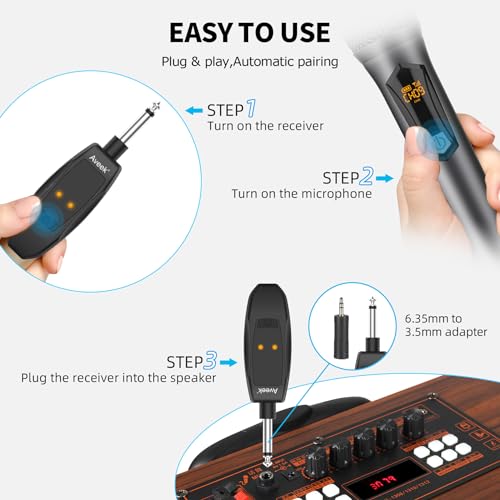 Aveek Wireless Microphone for Karaoke, Rechargeable 10h Battery, Grey&Red | Adjustable Volume, 8 Channels to Choose, Crystal-Clear Audio Quality for Speaker, Karaoke Machine,Church, Speech, Wedding - color: Red