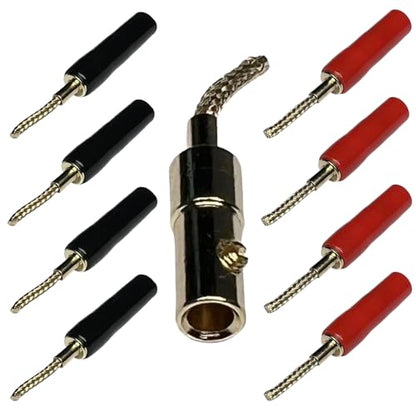 CESS 2mm Flex Pin Braided Banana Plug, Gold Plated, 4 Pairs | Black and Red colors make connections easy to identify.