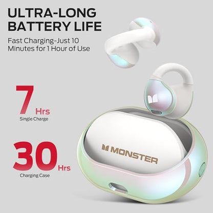 Monster Open Ear AC600 Headphones, Bluetooth 5.4 Wireless Earbuds with HiFi Stereo,Clip-On Earbuds with ENC Clear Call, 21H Playtime, Touch Control, IPX6 Waterproof Wireless Headphones for Workout