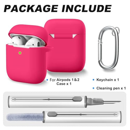 for AirPods 1/2 Case Cover,Come with Cleaner Kit,Soft Skin Silicone Case Cover with Keychain,Full Protective Case for Men and Women,Compatible with AirPods 2nd 1st Generation Case,Rose Pink - color: A6-Rose Pink