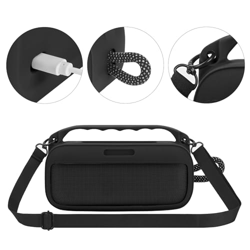 Geekria Silicone Speaker Case Cover Compatible with Bose SoundLink Plus, Protective Soft Skin, Replacement Portable Speakers Travel Carrying Sleeve with Shoulder Strap (Black) - color: Black