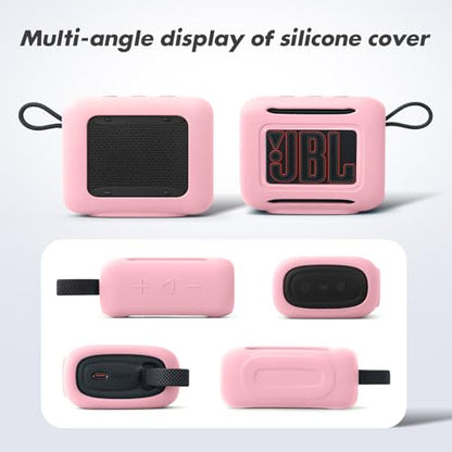 Silicone Case Compatible with JBL GO 5 Bluetooth Speaker, Travel Carrying Protective Sleeve Cover with Carabiner (Pink) - color: Pink