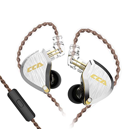 CCA C12 5BA+1DD Hybrid in-Ear Earphones with Mic, Amber Gold | HiFi Musician Monitor IEM, Detachable 2-Pin Cable, Noise-Isolating Earbuds, Zinc Alloy, Gaming Headset, 7-40000Hz - color: Amber Gold, size: With MIC