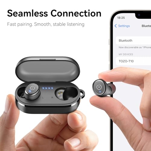 TOZO T10 Wireless Earbuds Powerful Bass Stereo Wireless Charging, APP, IPX8 | Waterproof, 55H Playtime, Ergonomic Design In Ear buds, App Customize EQ, Bluetooth 5.3 Headphones for Work, Travel, Black - color: Black
