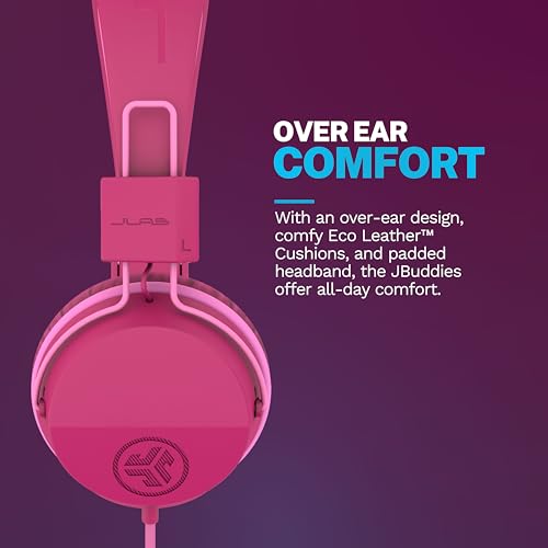 JLab JBuddies Studio on-Ear Kids Wired Headphones with mic, Volume Limiter, Foldable, Adjustable, Dark Pink - color: Dark Pink, size: Headphones