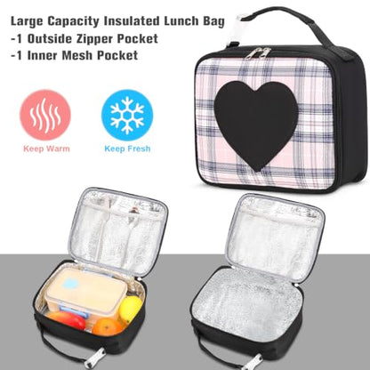 ACESAK Girls Backpack with Headphones, Insulated Lunch Box & Pencil Case | Girls School Backpack with 3.5mm Wired Headphones for School Bookbag Schoolbag Set Back To School Gift, Black - color: Black