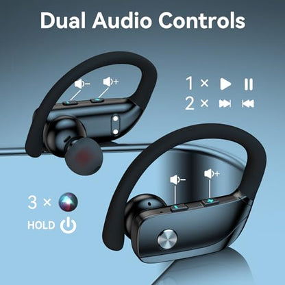 bmani Ear Buds Wireless Earbuds Bluetooth Headphones with 80H Playtime LED Display Case, Over-Ear Hook with Mic, Stereo Sound, Easy Button Controls, Sports Earphones for Running Workout Gym Black - color: Black, style: Standard