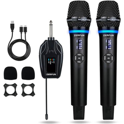 Dual Wireless Microphones Rechargeable, UHF Metal Wireless Mic System Cordless Microphone Professional with Echo VOL Channel Control for Karaoke Singing Church Events - style: WM-2 C