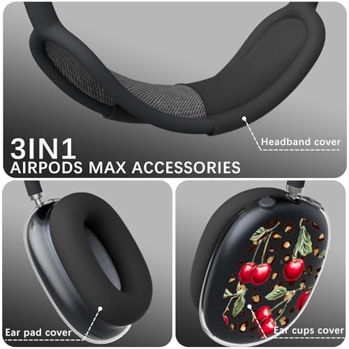 Joyland 3 in 1 Case for AirPods Max Headphones,Anti-Scratch Ear Pad Covers/Ear Cups,Leopard Print Soft TPU Ear Cups Cover for AirPods Max (2020 Lightning/2024 USB-C)-Clear Black - color: B-Leopard Print
