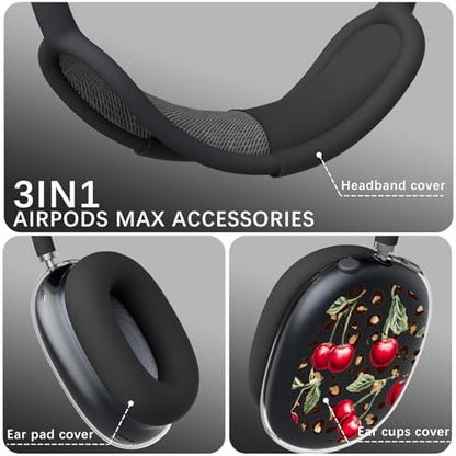 Joyland 3 in 1 Case for AirPods Max Headphones,Anti-Scratch Ear Pad Covers/Ear Cups,Leopard Print Soft TPU Ear Cups Cover for AirPods Max (2020 Lightning/2024 USB-C)-Clear Black - color: B-Leopard Print