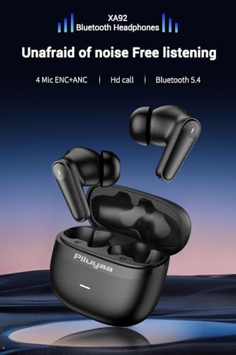 Piluyaa Wireless Earbuds Bluetooth Headphones ANC+ENC Ear Buds with Mic | LED Digital Display Charging Case, IPX7 Waterproof, HIFI Deep Bass Stereo, in-Ear Earphone for iPhone Andriod -Black - color: BLACK