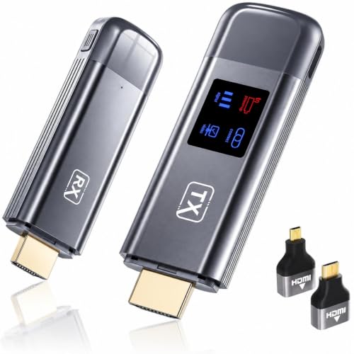 Wireless HDMI Transmitter and Receiver, 120M/400FT, 5.8G+2.4G Dual-Band | LDS Antenna and Low Latency, Video and Audio to TV/Monitor/Projector, Plug and Play, 1080P Output, 4K Decode, Mirror & Extend - color: gray