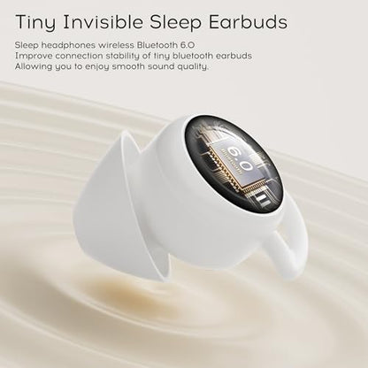 Sleep Earbuds Bluetooth 6.0, Mini Invisible Silicone Sleep Earbuds for Side Sleepers, Noise Blocking Sleeping Headphones, Hidden Earbuds with LED Display for Small Ears, Sleep & Relax - White - color: Dark White