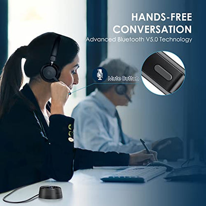 Mopchnic Bluetooth Headset, Wireless Headphone with Microphone for Computer, On Ear Bluetooth Headset with USB Dongle for Office Call Center Skype Zoom Meeting Online Class (Gray) - color: Gray