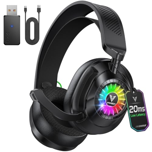 Vakedy Wireless Gaming Headset for PS5,PS4,Mac,Switch, RGB 20ms Latency | 2.4GHz & BT Gaming Headphones, 50H Battery and Noise Canceling Mic for Fortnite & Call of Duty/FPS Gamers, 50MM Drivers - color: Cool Black