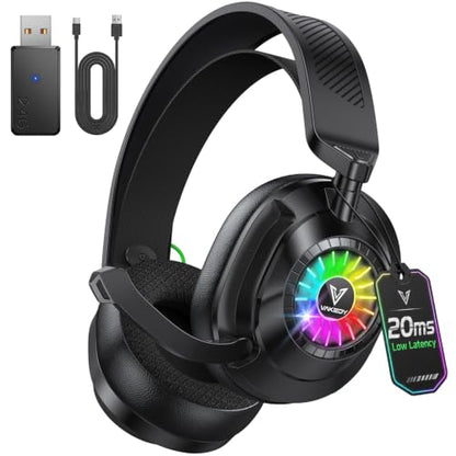 Vakedy Wireless Gaming Headset for PS5,PS4,Mac,Switch, RGB 20ms Latency | 2.4GHz & BT Gaming Headphones, 50H Battery and Noise Canceling Mic for Fortnite & Call of Duty/FPS Gamers, 50MM Drivers - color: Cool Black
