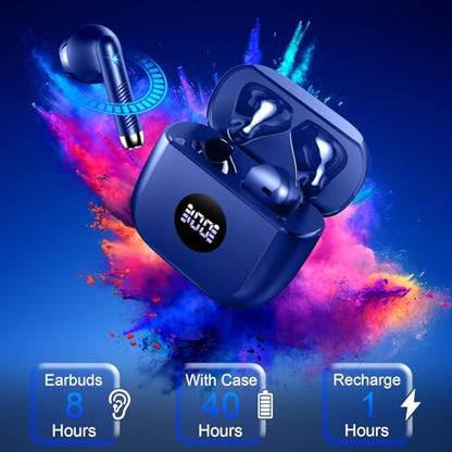 Wireless Earbuds, Bluetooth 5.4 Headphones, LED Power Display, Bass Stereo | Ear Buds, Bluetooth Earbuds, in-Ear Noise Cancelling Mic, 40H Playback Mini Case, IP7 Waterproof Sport Earphones, Android iOS - color: Oriental Blue