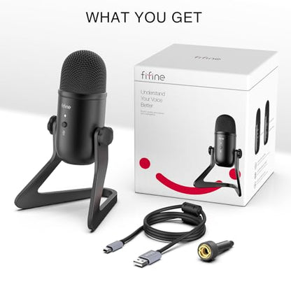 FIFINE K678 USB Podcast Microphone for Recording Streaming | Condenser Computer Mic for PC Mac, Headphone Output&Volume Control, Mic Gain Control, Mute Button, Vocal, YouTube, Gaming