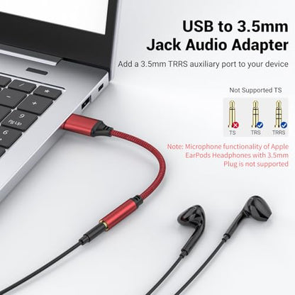 USB to Aux External Sound Card,USB to 3.5mm Jack Audio Adapter for PS4/PS5 | Aux to USB,USB to 3.5mm TRRS Female Headset for PS4/PS5/Headphone/Mac/Linux/Laptop/Desktops/Docking Station(Red)