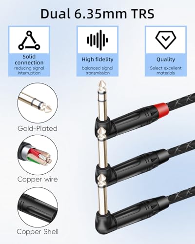 1/4" TRS to Dual TS Mono Insert Y Splitter Cable, Right Angle 0.5m - style: 90 6.35 TRS to 90 Dual 6.35 TS(1.64FT/0.5M)