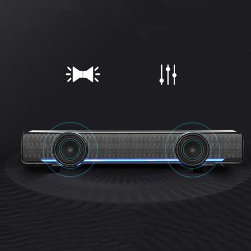 EVGATSAUTO 3.5mm Audio Soundbar, USB Wired Stereo Speakers with Bass Technology LED Light Volume Knob for PC Laptop Smartphone Tablet Computer (Black) - color: Black