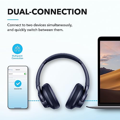 Soundcore by Anker Q20i Hybrid Active Noise Cancelling Headphones, Blue | Over-Ear, Bluetooth, 40H ANC Playtime, Hi-Res Audio, Big Bass, Transparency Mode, Customize via App, Travel, Home, Office - color: Blue