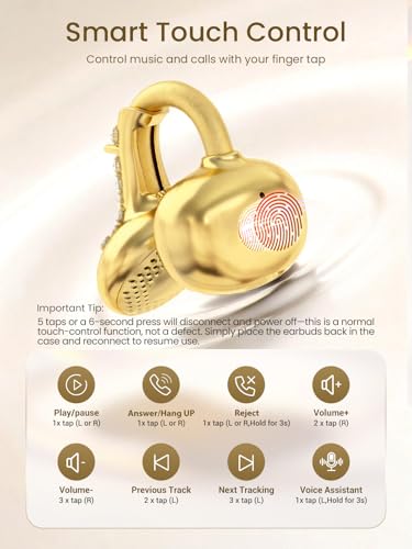 JewelPods C3 Wireless Bluetooth Earbuds, Jeweled Open-Ear Headphones, Gold | Ultra-Light Memory Wire Clip-On Earrings for All-Day Comfort, 60H Playtime, Sweat & Water Resistant, Premium Sound - color: Gold