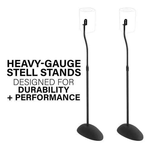 SANUS Speaker Stands for Satellite & Bookshelf Speakers, Fixed & Adjustable Height Options, Stable Floor Stands with Cable Management (Adjustable Height Speaker Stands – HTB3B-03)