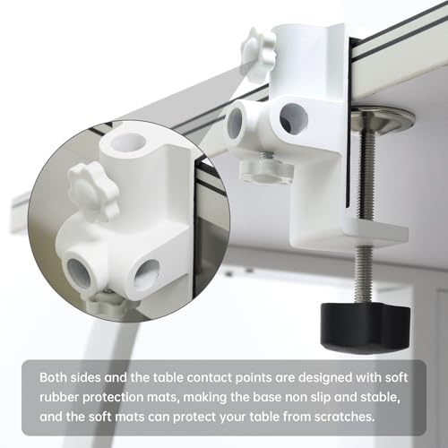 RTNLIT Desk Lamp Clamp, 1/2 inches 4 Hole Metal Table Mounting Clamp, White | Universal C Clamp for Magnifying Light/Microphone/Boom Scissor Arm, Fits up to 2-1/2 inches Desktop Thickness - color: White