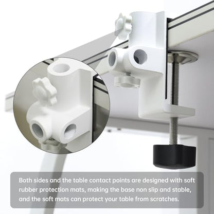 RTNLIT Desk Lamp Clamp, 1/2 inches 4 Hole Metal Table Mounting Clamp, White | Universal C Clamp for Magnifying Light/Microphone/Boom Scissor Arm, Fits up to 2-1/2 inches Desktop Thickness - color: White