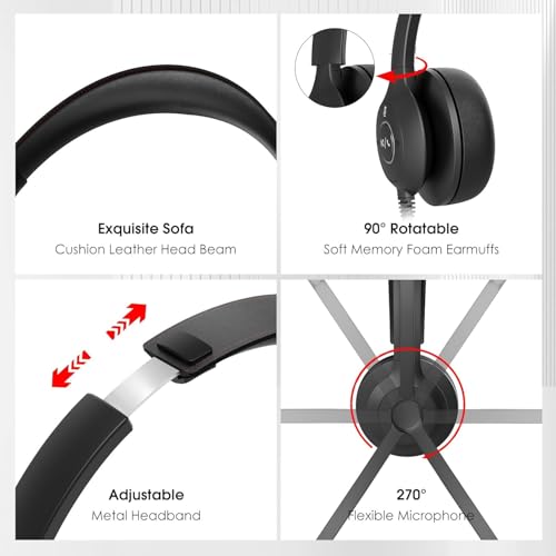 USB Headset with Microphone for PC/Laptop, Wired Headphones with Noise Cancelling Mic, USB C & USB A, All-day Comfort, Lightweight Computer Headset for Home Office, Call Center, School, Remote Work