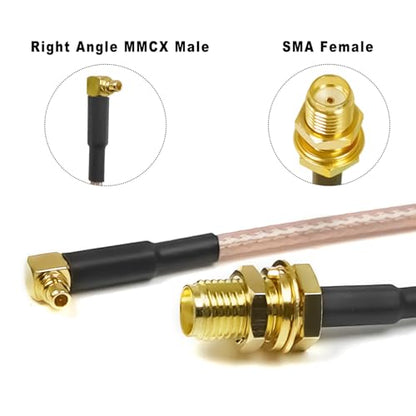 2PCS MMCX SMA Pigtail Antenna Cable, Right Angle MMCX Male to SMA Female Coaxial Cable, RG316 Low Loss 6Inch(15cm) 90 Degree MMC X to SMA Extension Jumper for CB Radios,FPV Drone,Router