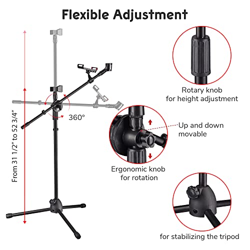 Yescom Microphone Boom Arm Stand with Phone Mount Holder Stable Tripod Base - size: Pro-2 Mic Clip+Phone Holder