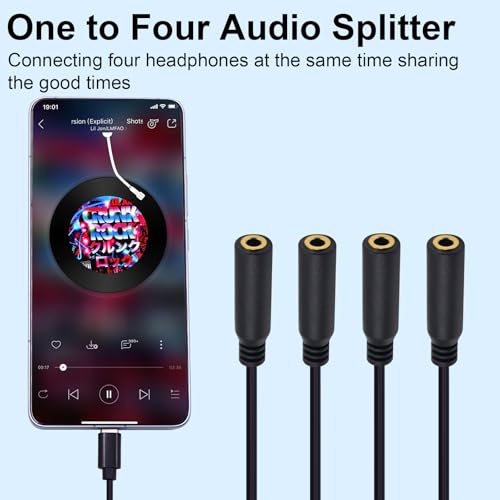 Poyiccot USB C to 3.5mm Splitter Cable, 4-in-1 USB Type C to 3.5mm TRS Multi Audio Headphone Stereo Cable Compatible with Headphone,Galaxy, MacBook, 30cm/1ft - style: 1 to 4 ways