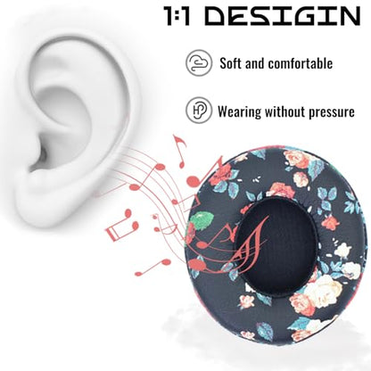 Headphone Replacement Ear Pad Cover Compatible with Beats by Dre Solo3 Solo2 Wired Wireless Headphones Protein Leather Memory Foam Headphone Cushion Ear Muffs-Black Flower - color: Black Flower