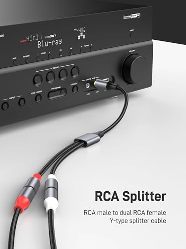 RCA Splitter 1 Male to 2 Female Audio Cable, 24K Gold Plated Plug, RCA Y Splitter Audio Video Cable Split Adapter for Amplifiers, Gaming Consoles, CD Player, Hi-Fi Systems, HDTV. - size: 1 Pack