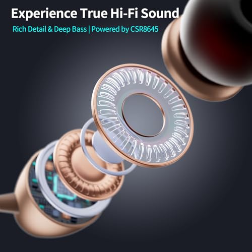 Neckband Bluetooth Headphones, Wireless Retractable Headset with Mic, IPX5 Sweatproof Earphones, Noise Cancelling Earbuds | 22H Playtime for Sports/Running/Driving (Rose Gold) - color: Rose Gold