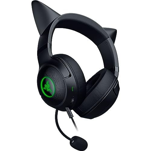 Razer Kraken Kitty V2 USB Wired Headset: Chroma RGB Kitty Ears - Stream Reactive Lighting - HyperClear Cardioid Mic - 40 mm Drivers - 7.1 Surround Sound - Comfortable Ear Cushions - Black - color: Black