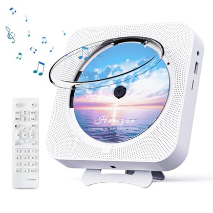 MICOCIOUS Bluetooth Portable Home CD Music Player with Remote Control, Timer, Built-in Speakers and LED Display - FM Radio Boombox (White) - color: White