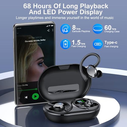 Wireless Earbuds, 2026 Bluetooth 5.4 Headphones HiFi Stereo, Bluetooth Earbuds with ENC Noise Cancelling Mic, IP7 Waterproof in Ear Earphones, 68H Dual LED Display Ear buds for Workout Sports - color: Matte black