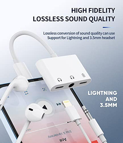 Lightning to 3.5mm Headphone Converter(2Pack)3in1 for iPhone AUX Adapter Dongle for Apple MFI Certified 11 12 13 14 Pro Max 8 Plus X XR for iPad Music Adaptador Cord Audio Charger Jack Cable Splitter
