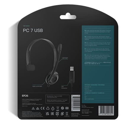 EPOS PC 7 USB Wired Headset – Lightweight Noise-Cancelling Boom Mic, Wideband Audio, Plug-and-Play USB-A, Crystal-Clear Calls for Skype, Zoom & Teams – Compatible with Windows, macOS, Chromeboo, Black - size: 1 Count (Pack of 1)