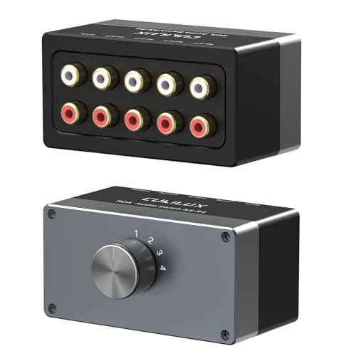 AS-R4 4-Channel RCA Audio Selector, Bidirectional 4-Way Stereo RCA Aux Switcher, 1-Input to 4-Output / 4-Input to 1-Output