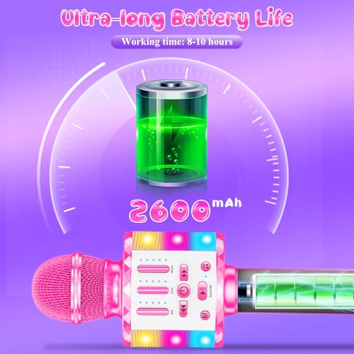 Karaoke Microphone Toys for Kids, Wireless Bluetooth Mic with Lights & Speaker, Portable Home KTV Player System, Perfect Birthday Party for 3-12 Year Old Boys & Girls - color: Pink
