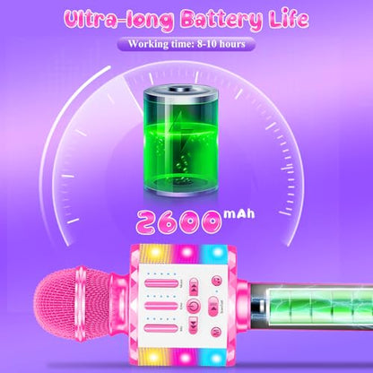 Karaoke Microphone Toys for Kids, Wireless Bluetooth Mic with Lights & Speaker, Portable Home KTV Player System, Perfect Birthday Party for 3-12 Year Old Boys & Girls - color: Pink